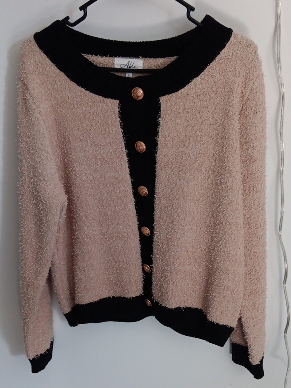 Able Two-Tone Beige and Black Textured Cardigan